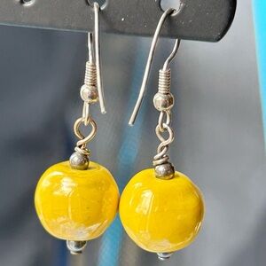 Yellow Beaded Dangle Earrings